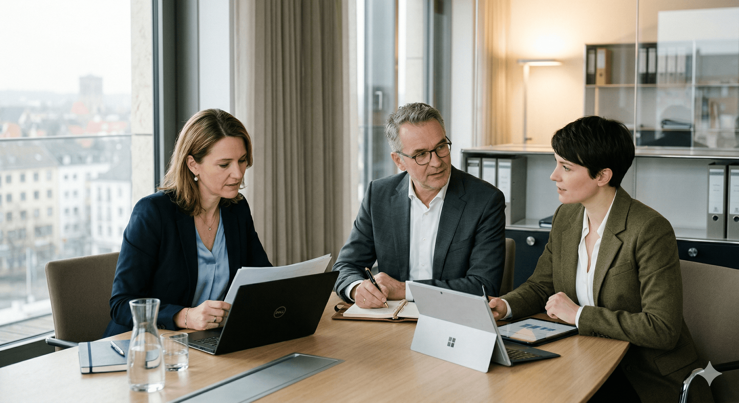 Professionelle Besprechungssituation als Sinnbild für strukturierte diagnostische Zusammenarbeit im Business-Kontext